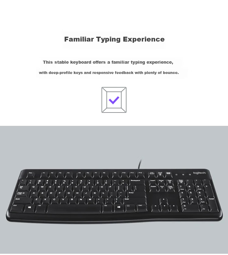 Logitech K120 Keyboard, Wired Keyboard, Office Keyboard, Full-Size, Black USB Port, 104 Keys 6