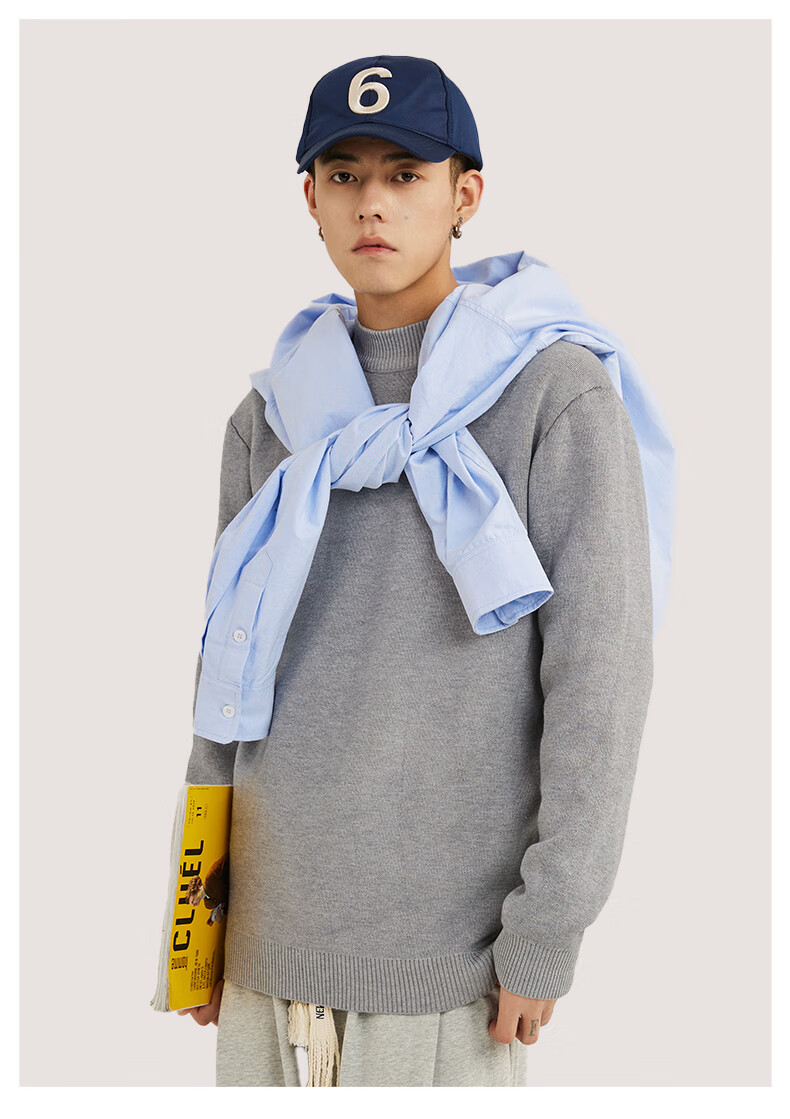 JEANSWEST LIFE Men's Knitted Sweater, Winter Thick Warm Half-Turtleneck Sweater, Simple Versatile Loose-Fitting Pullover for Young Me 9