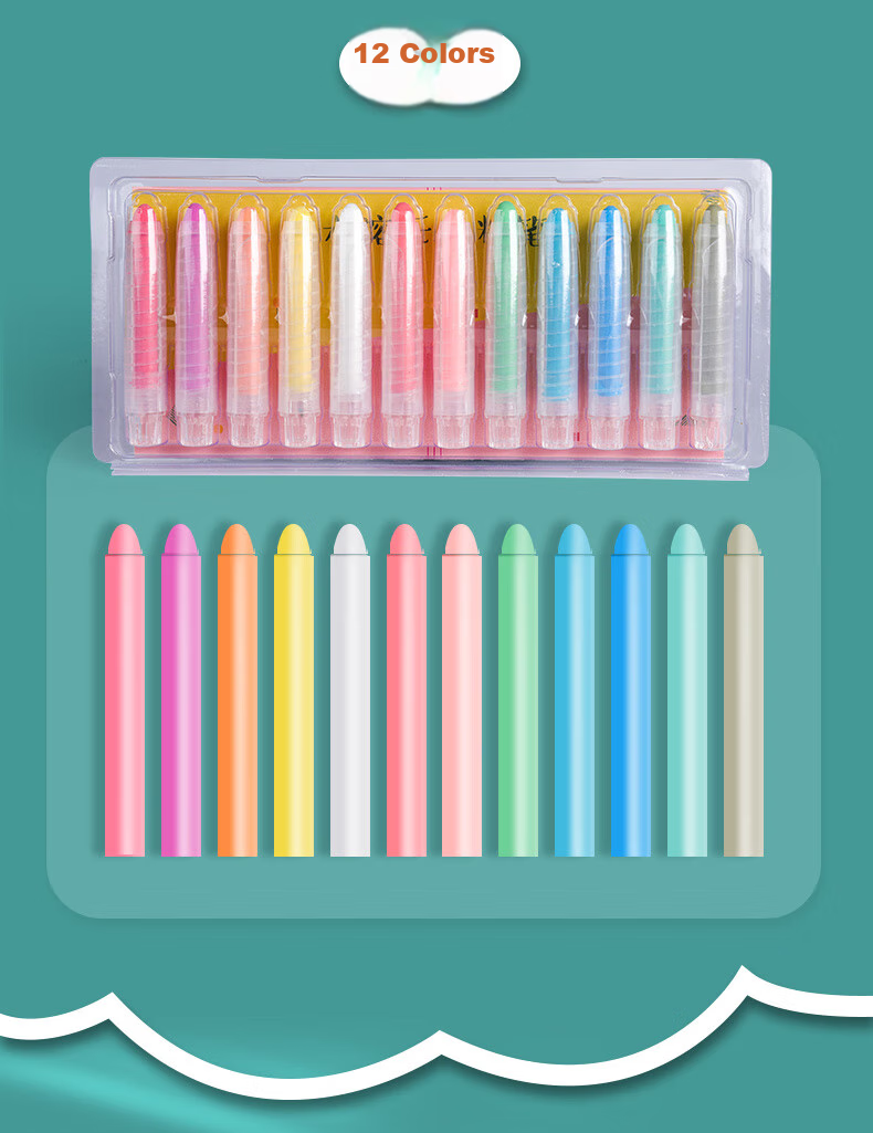 DiLe Children's Water-Soluble Dustless Chalk, Eco-Friendly Dustless Chalk, Erasable And Washable, Colorful Set 6207 (6 Colors) 3
