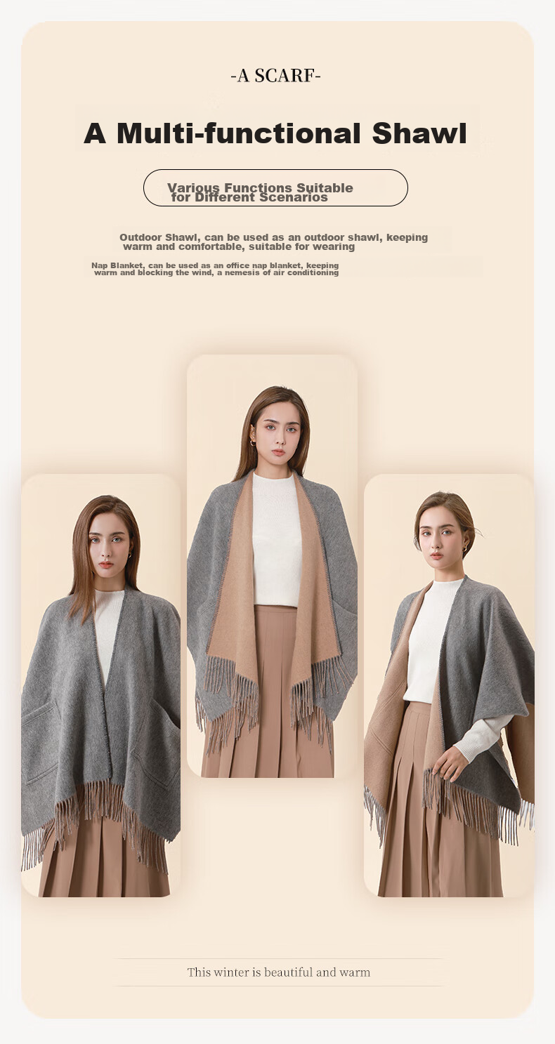 MOERCIAN Pure Wool Shawl for Women, Warm Scarf, Winter Luxury Item, Air Conditioning Cape, Birthday Gift for Mom, Present for Elders 4