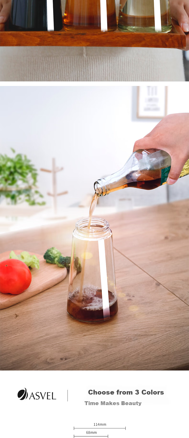 ASVEL Glass Oil Bottle, Kitchen Oil Bottle for Soy Sauce And Vinegar Seasoning, Condiment Bottle, Food-Grade with Lid Cover, 160ml 6