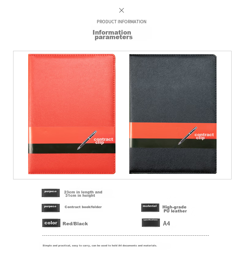 TRNFA TN-B1 Black A4 Business Contract Book/Manager Contract Folder, Classic Leather Conference Folder/contract Folder/ceremony Proposal Folder 4
