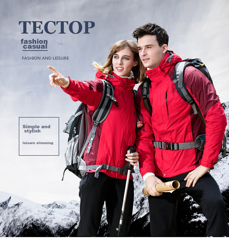 TECTOP 3-in-1 Two-Piece Men's Outdoor Jacket with Fleece Liner for Mountaineering and Skiing, Royal Blue, M 19