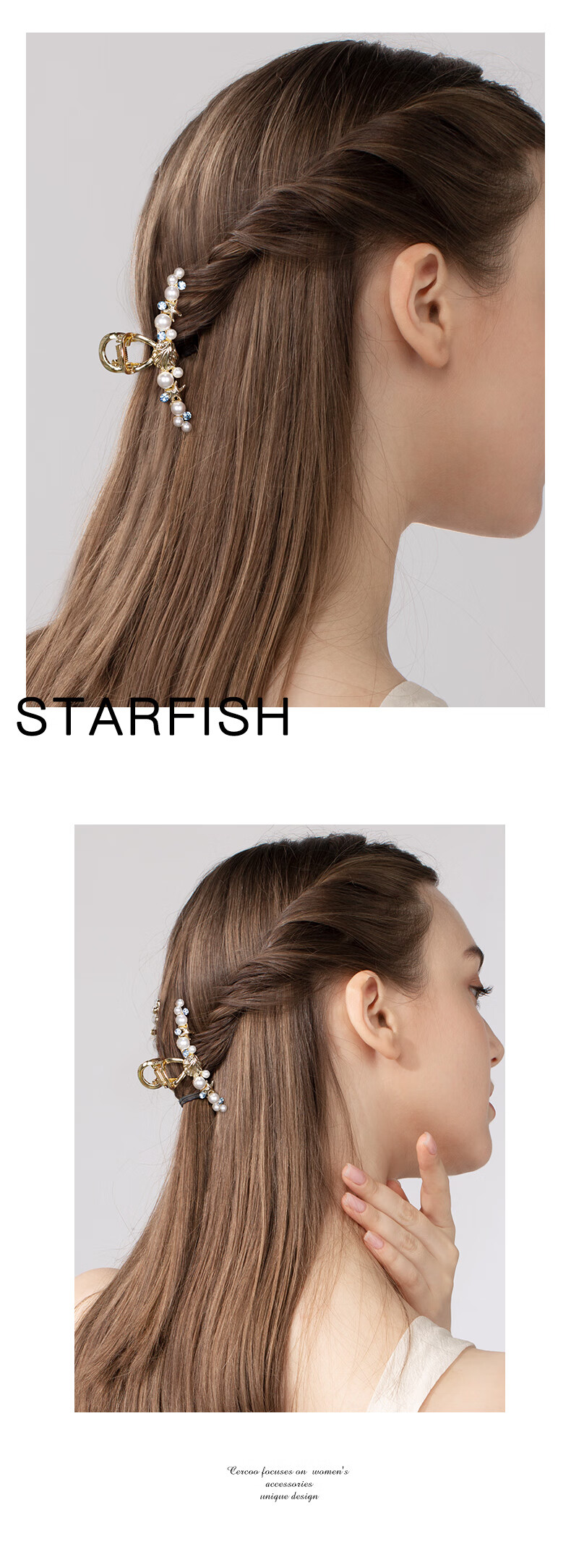 Cercoo Starfish Pearl Back-Of Hair Claw Clip, Shark Clip, Elegant Hairpin, Hair Accessory, Gift for Girlfriend 4