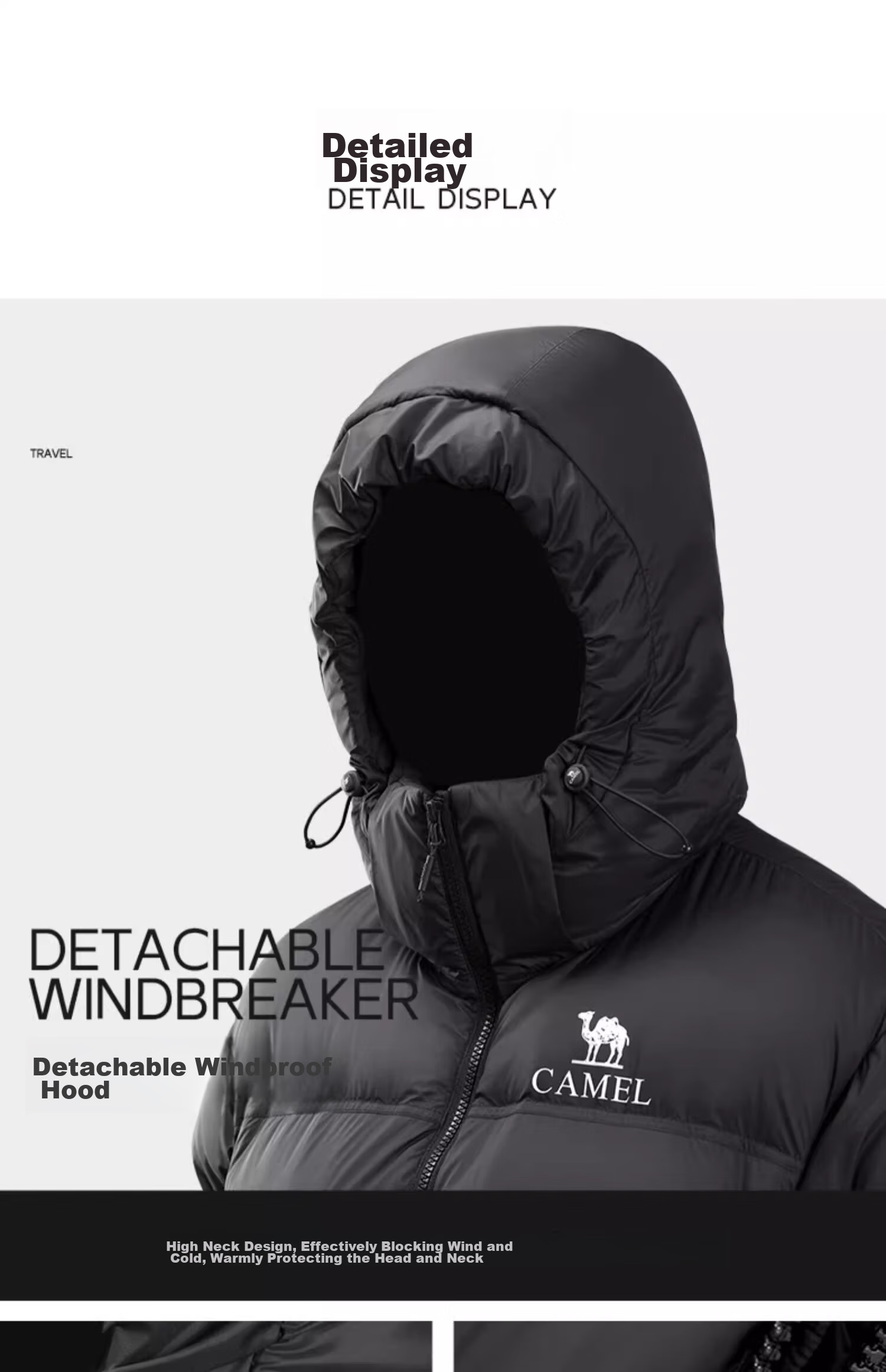 CAMEL [Black Diamond Series] Women's Short Outdoor down Jacket, Ladies' Thickened Warm Hooded Puffer down Coat 32