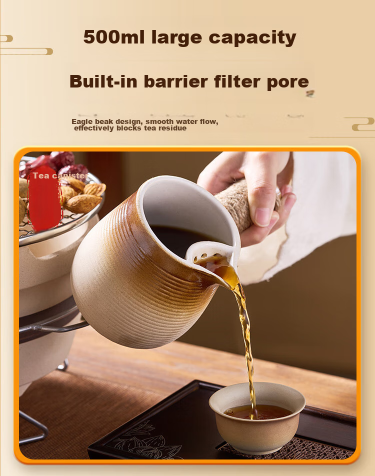 Suncojia Tea Brewing Set with Stove, Charcoal Barbecue Stove, Carbon Tea Pot, Ceramic Teacups, Mud Stove, Clay Stove, And Side Stove 3