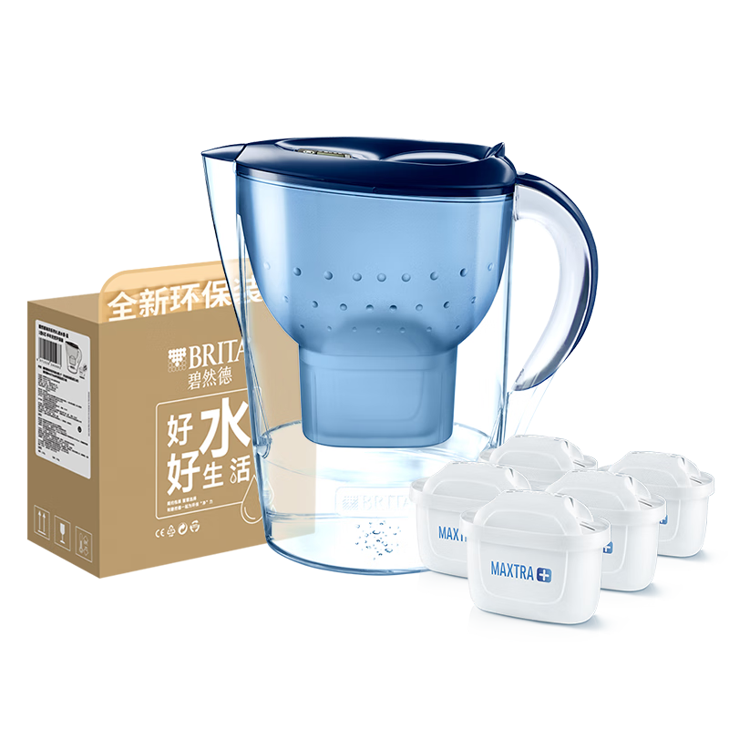 Birande (BRITA) Water Filter Pitcher, Household Water Filtration Jug, Ocean Series, 3.5L Blue, One Jug with 6 Cartridges, Eco-Friendly Reinforced Packaging