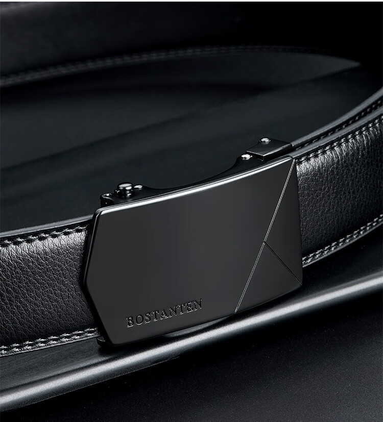 BOSTANTEN BOSTANTEN Men's Leather Belt with Automatic Buckle, Trendy Formal Waistband, Birthday Gift 4