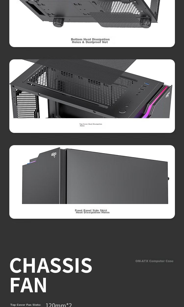 Aigo JV13 Black, Desktop Computer Case, Small Matx Case for Desktop (Transparent Side Panel/ITX Motherboard/240mm Water Cooling/RGB Light Strip) 10