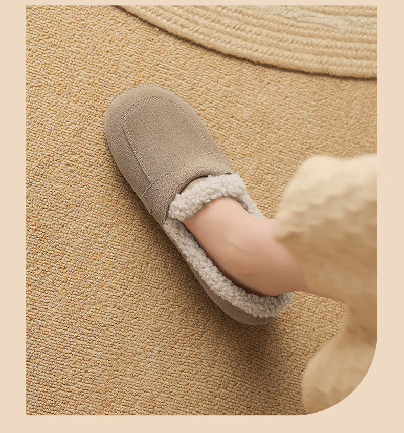 ZHR Bokeng Women's Shoes, 2025 Winter New Style, Fleece-Lined Loafers, Women's Flat Cotton Shoes, Maternity Shoes, EH116B, Khaki, Size 39 14