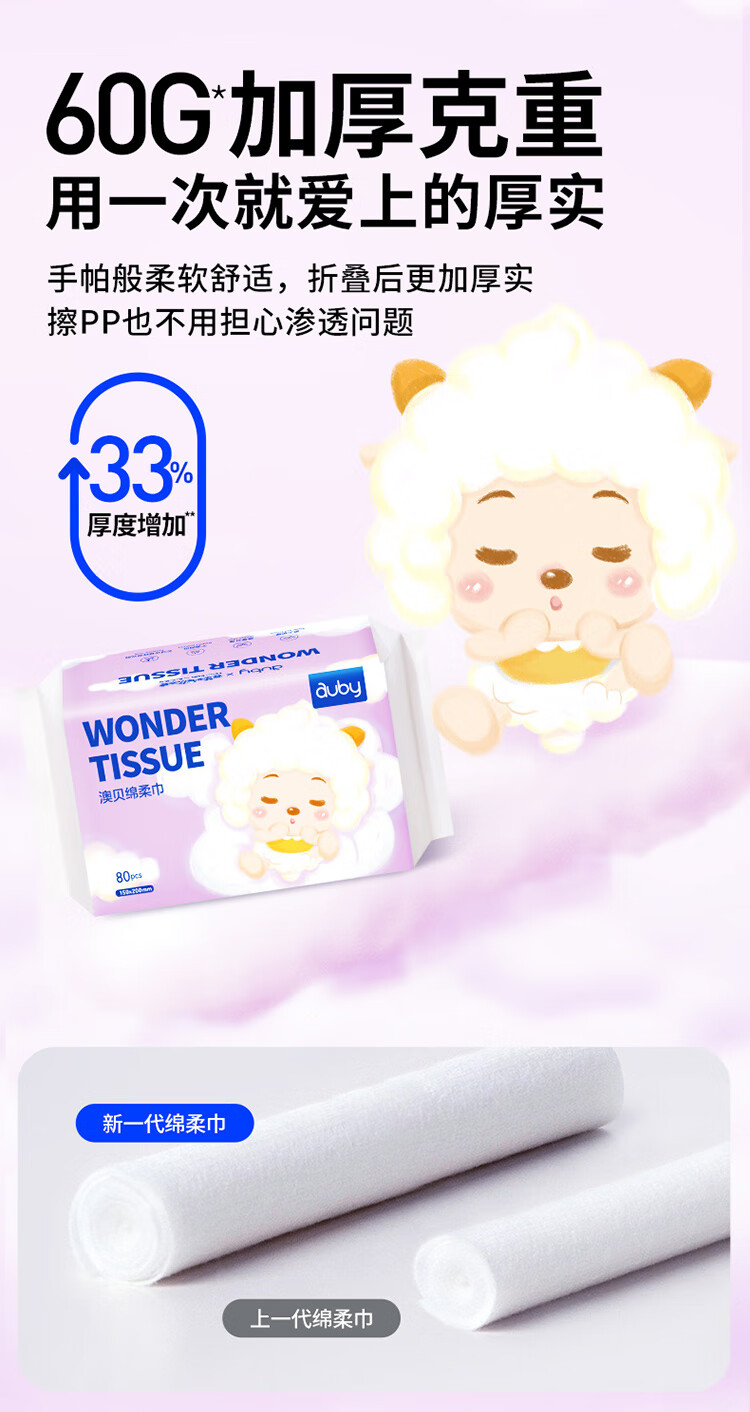 Auby Soft Wipes for Babies And Newborns, Disposable Face Cleansing Towels, Extra Thick for Wet And Dry Use, 80 Sheets * 6 Packs 3