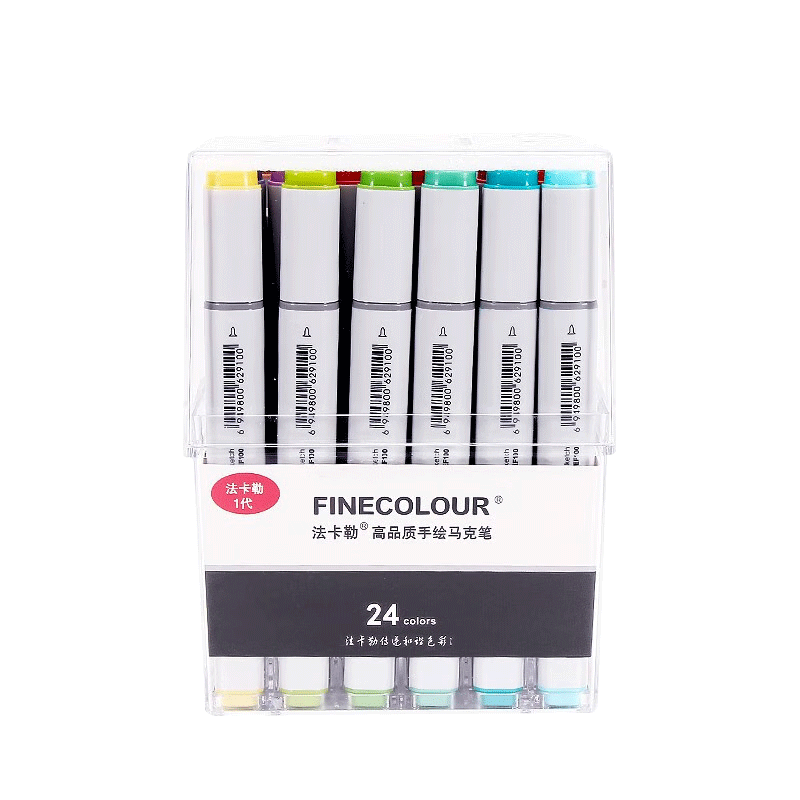 FINECOLOUR First Generation Dual-Tip Alcohol-Based Markers Standard Universal Set 24 Colors Transparent Art Sketching Watercolor Pens for Art Educatio