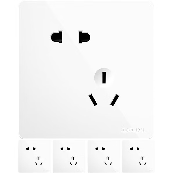 DELIXI Switch Socket Panel CD821 Series 10A Slanted Five-Hole Socket, Stylish White Large Panel [Pack of 10]
