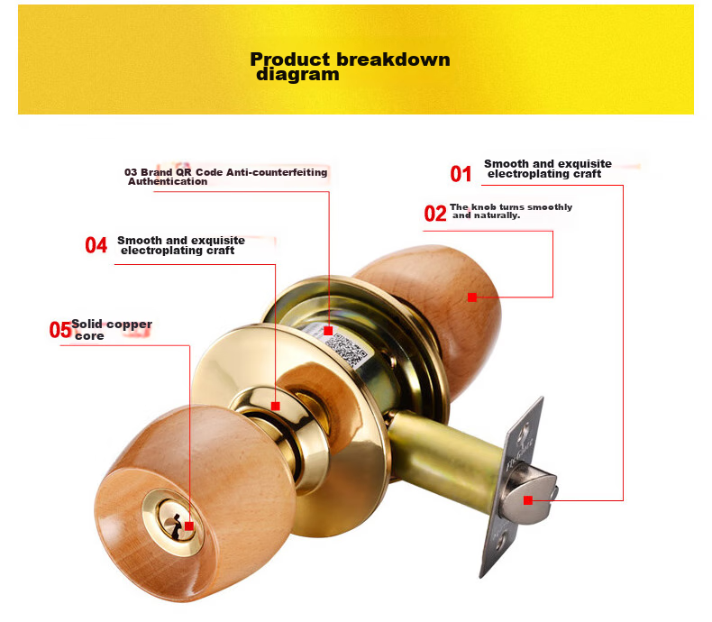 Fly.Globe Spherical Lock, Indoor Bedroom Door Lock, Beech Wood Ball Lock FQ-5831WD, Back-To Seaso 6