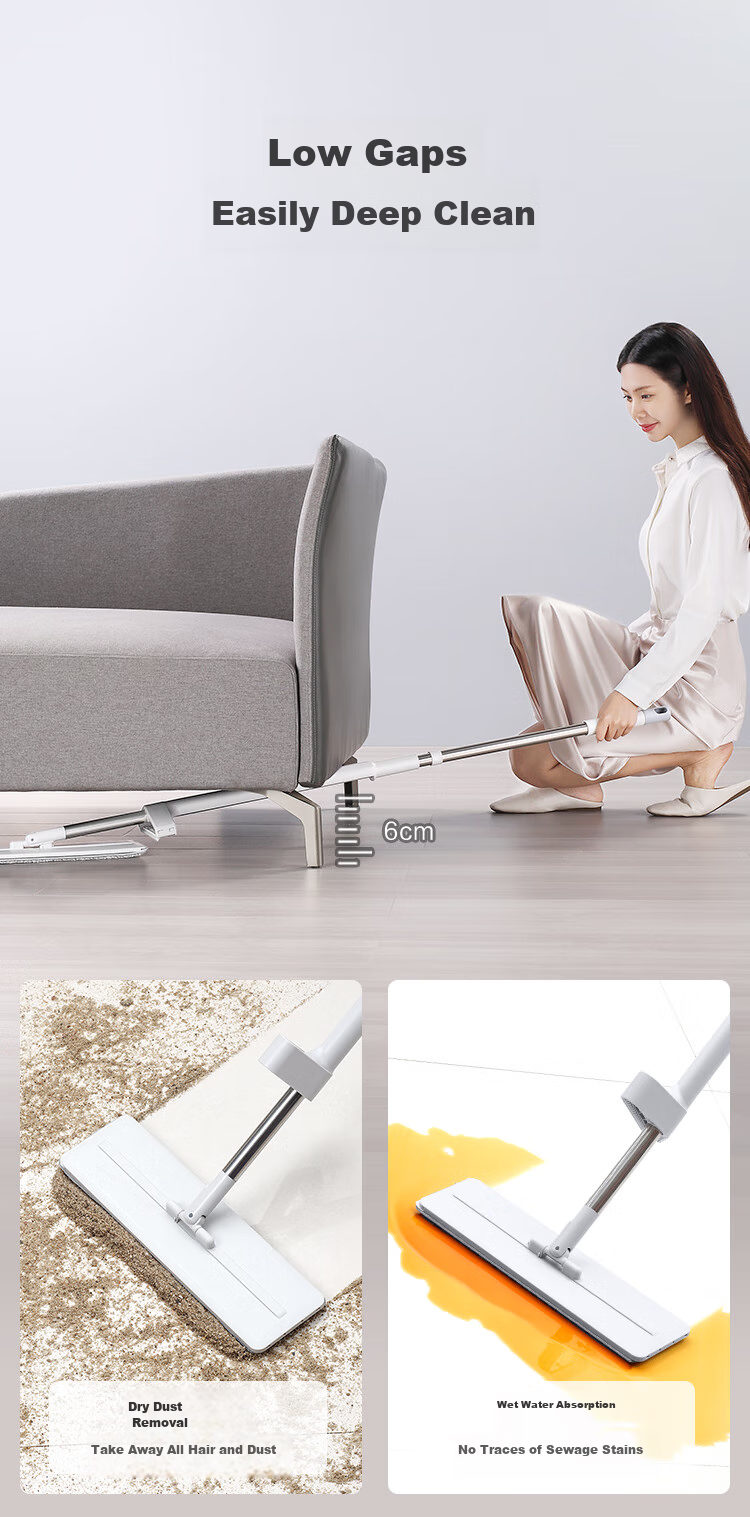 JD Original Antibacterial Upgraded Flat Mop 36cm, Hands-Free Household Floor Cleaning Tool, No Water Marks, Includes 2 Mop Cloths 9