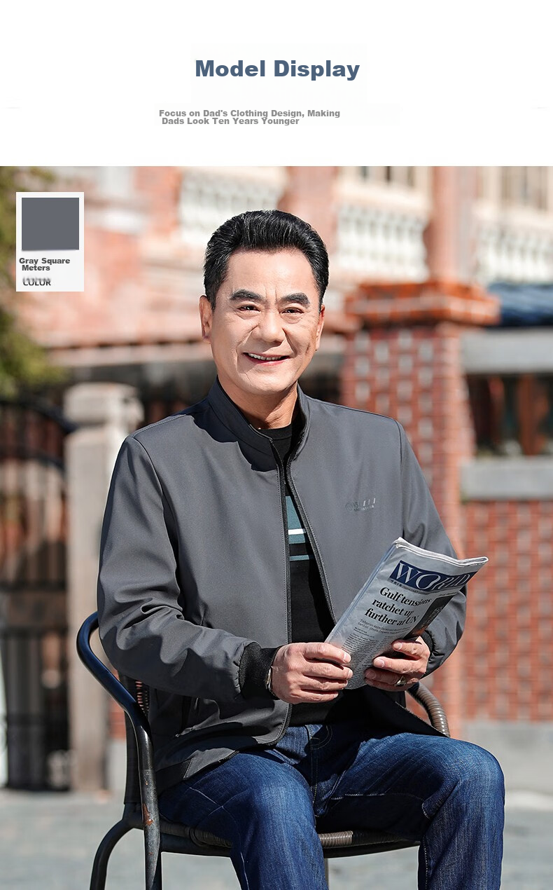 Baocaiyang Dad's Casual Stand-Collar Jacket for Men, Spring And Autumn Outerwear, Middle-Aged And Elderly Menswear, Clothing for Fathers And Grandfathers in Their 40s And 50s 12