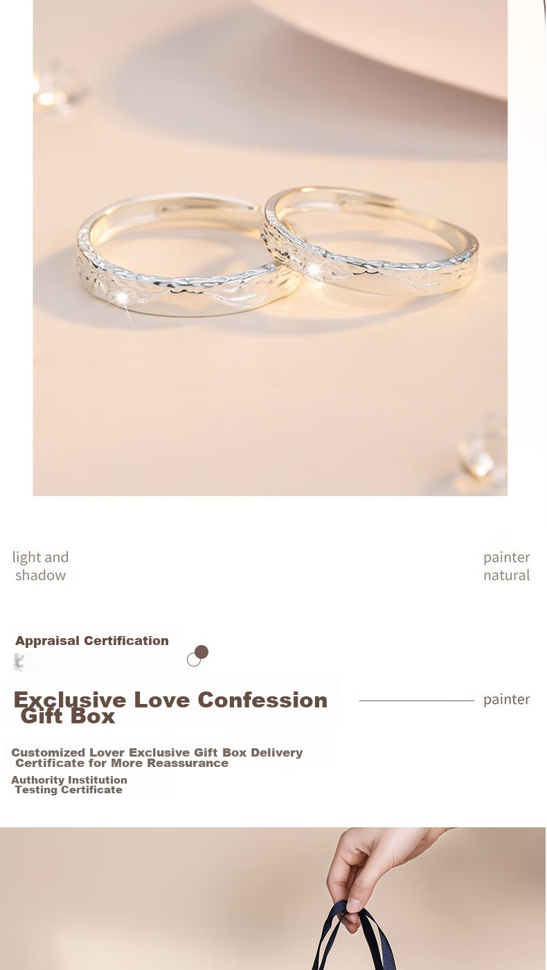 MANHE S999 Sterling Silver Couple Rings, One Pair of Engagement Diamond Rings, Adjustable Women's And Men's Birth Ring, Valentine's Day Gift 8