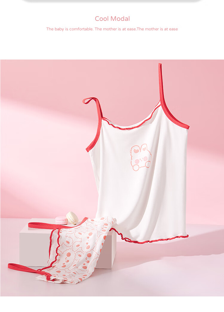 LangSha Children's Tank Top for Girls, Summer Thin Modal Undershirt Camisole Two-Piece Set, Pink Bunny Design, Size 140 6