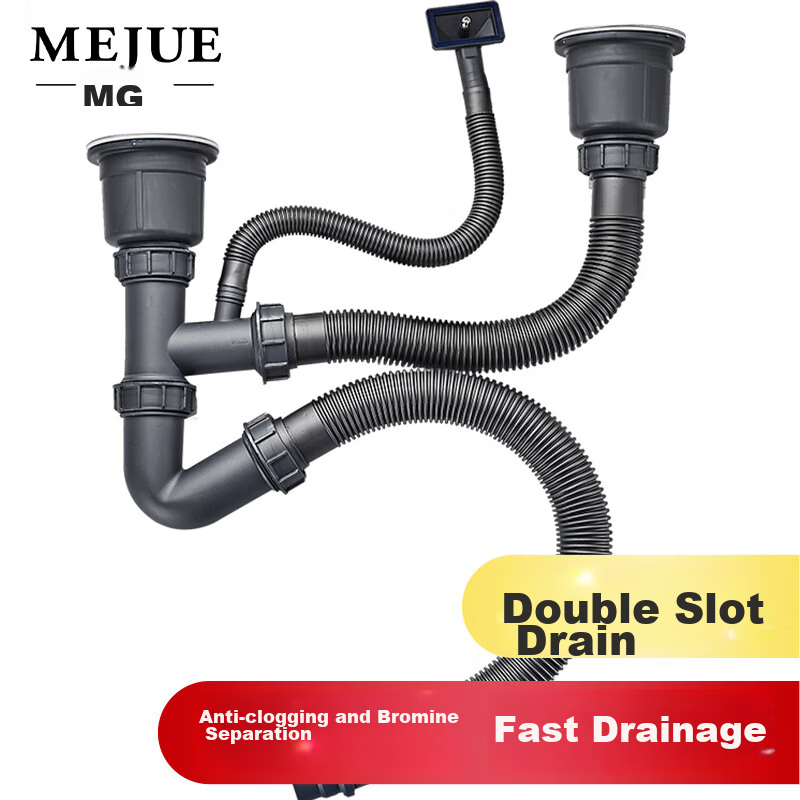 MEJUE Kitchen Sink Drain Assembly with Overflow Hole, Drain Stopper And Drain Pipe Set Z-02319