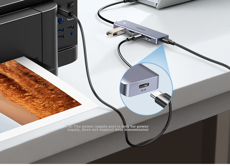 UGREEN Dual-Head Four-In USB Hub Expansion Dock, Type-C 3.0 Splitter, Multi-Port Adapter Converter for Laptops And Smartphones, 0.15m 6