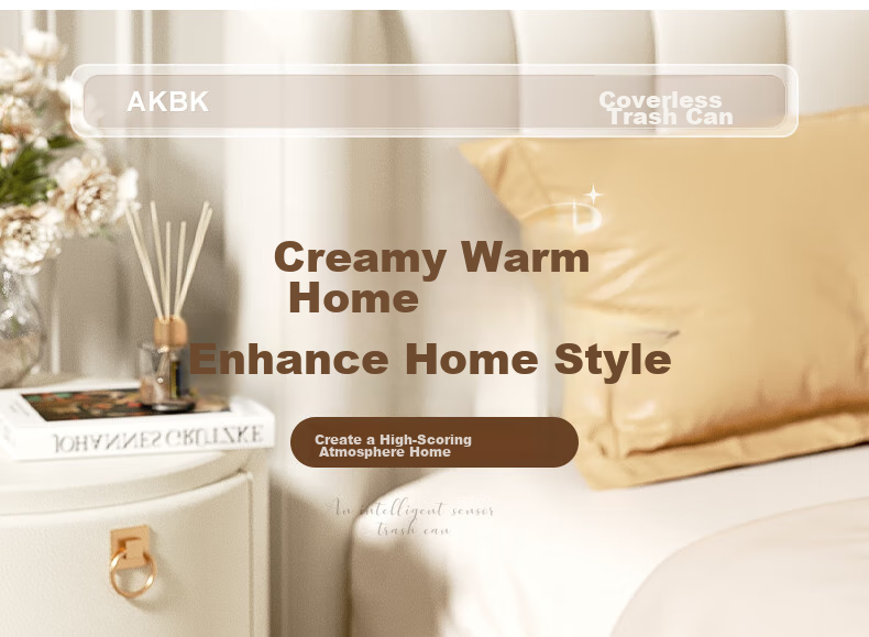 AKBK Stainless Steel Trash Can 15L Trendy Cream Style for Home Living Room Kitchen Light Luxury Hotel Office Large Square Lifting Lid 11