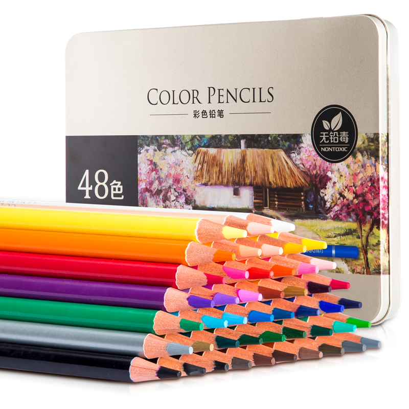 Deli (Deli) 48-Color Oil-Based Colored Pencils, High Pigmentation, Art Design Professional Hand-Drawn Colored Pencils, Special Drawing Pencils, Colored Pencil Coloring Premium Iron Box Set Graduatio