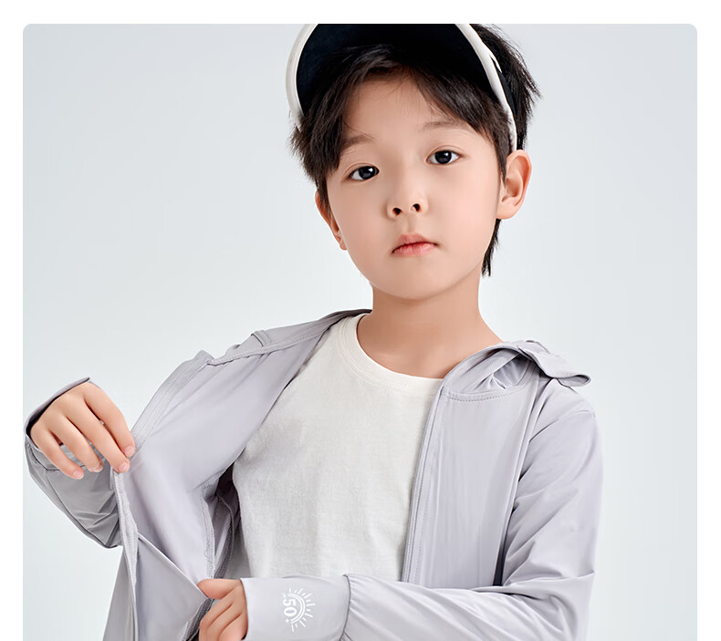 Luomeng Children's Summer New UV Protection Sun Protection Clothing, Kids' Air Conditioning Shirt, Light Gray Sun Protection Clothing, Size 160 21