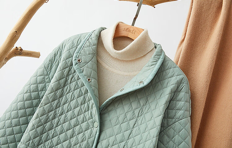 Dme [Quilted Diamond-Patterned Cotton Coat] Winter Stand-Collar Loose Drop-Shoulder Anti-Chafe Padded Jacket for Women, Mid-Length Style, Black, Size M 12