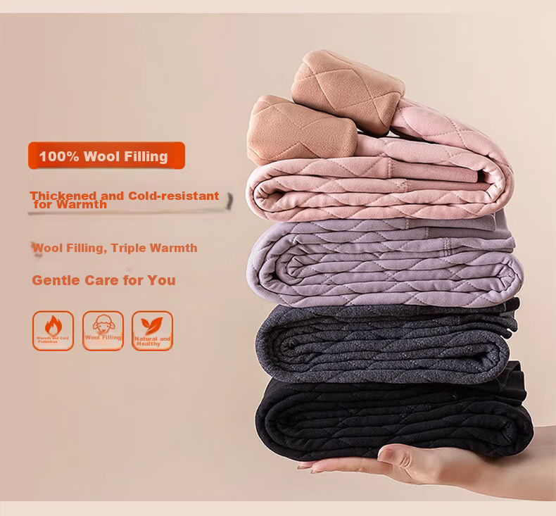 LangSha 100% Wool Thermal Pants for Women, Autumn And Winter Fleece-Lined Thick Cotton Pants, High-Waist Plus Size Slim-Fit Leggings 14