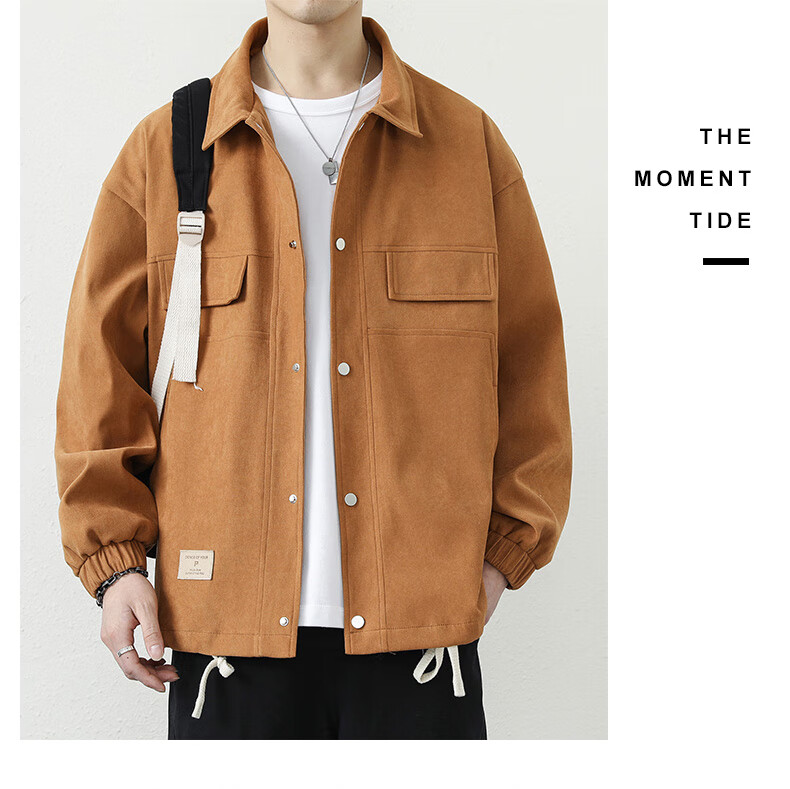 Dingfengbaoluo Men's Jacket, Summer Casual Versatile Lapel Loose Trendy Workwear Retro Coat, 2303 Khaki Color M 24