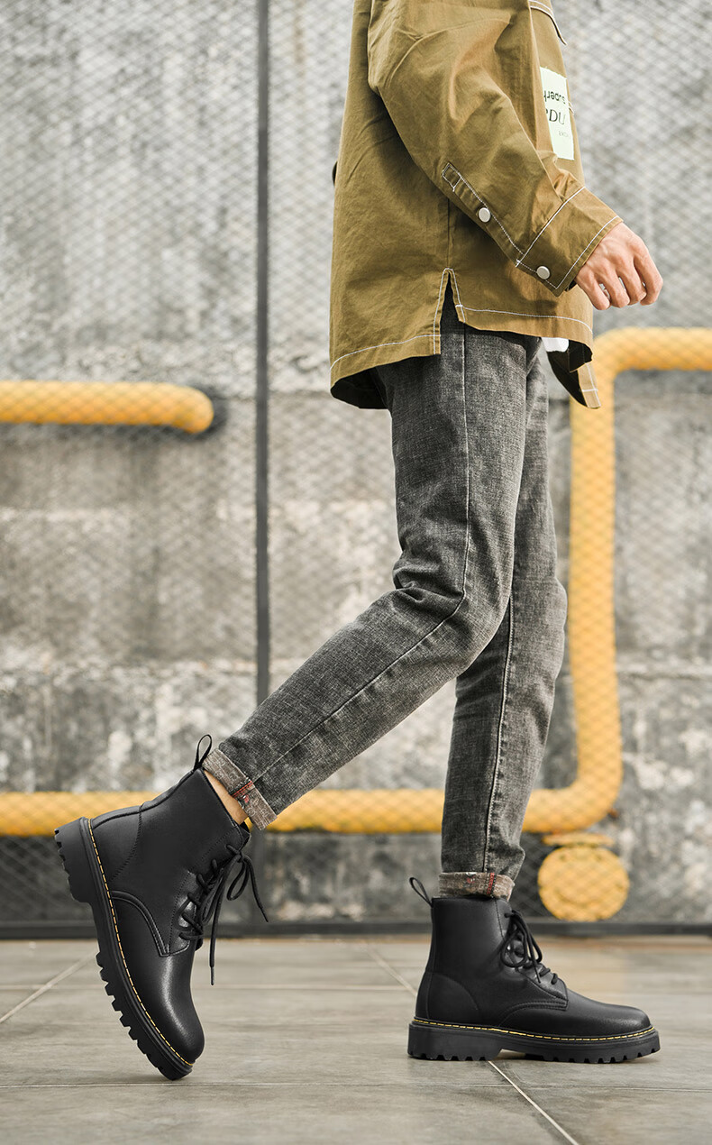 HLA Martin Boots for Men, Autumn And Winter Work Shoes, Men's Boots HAAGZM4EAE290, Black Fleece-Lined, Size 39 1