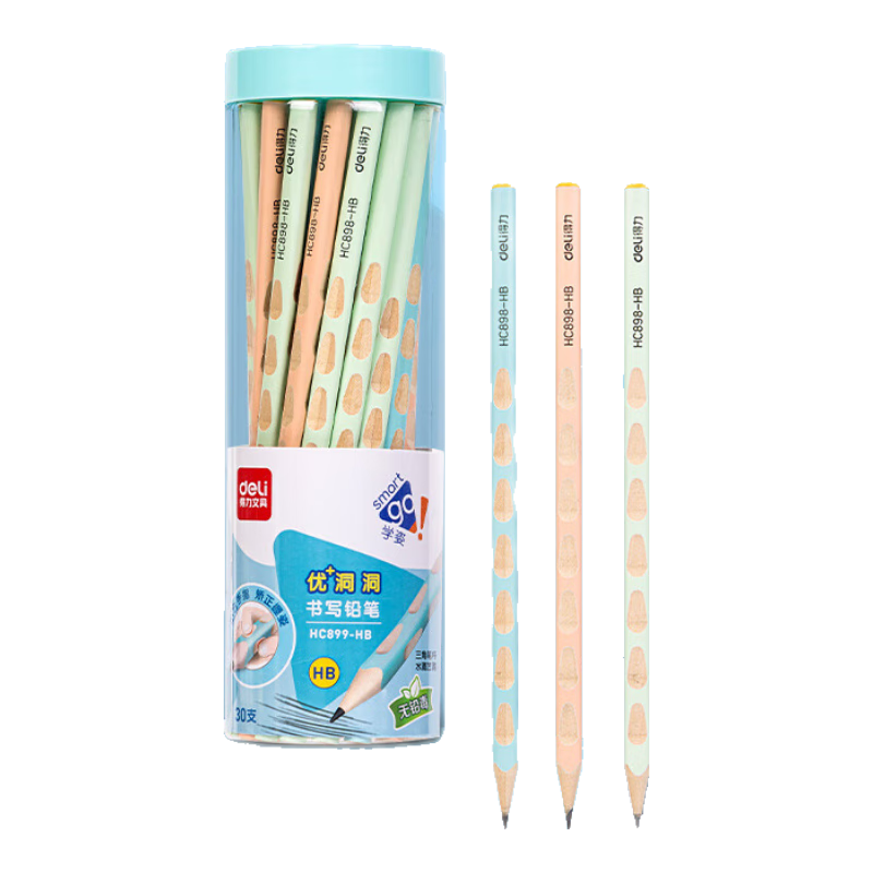 Deli HB You Plus Colored Perforated Pencils (30 Pcs/tube), Writing, Drawing, Doodling, Children's Posture Correction Pencils, Student Handwriting Practice Pencils, HC899-HB School Supplies for Students