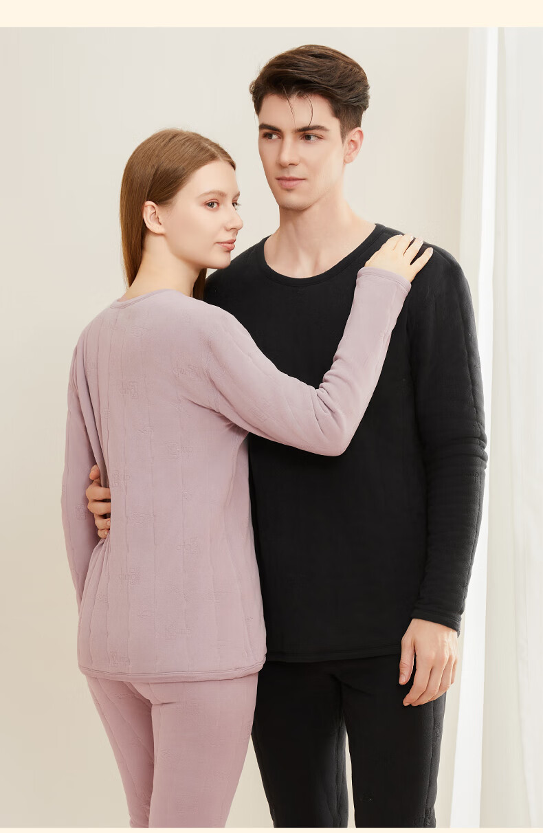 MiiOW [100% Wool Filling] Women's Thermal Underwear Set, Fleece-Lined Thickened Autumn Top And Bottom, Cold-Resistant Couple's Winter Wear 19