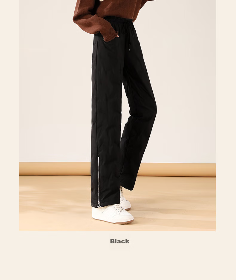 SNOWFLYING Women's down Pants, Autumn And Winter Warm Thickened, Fashionable Wide-Leg Straight Trousers for Outer Wear, Black, Size 160/S 5