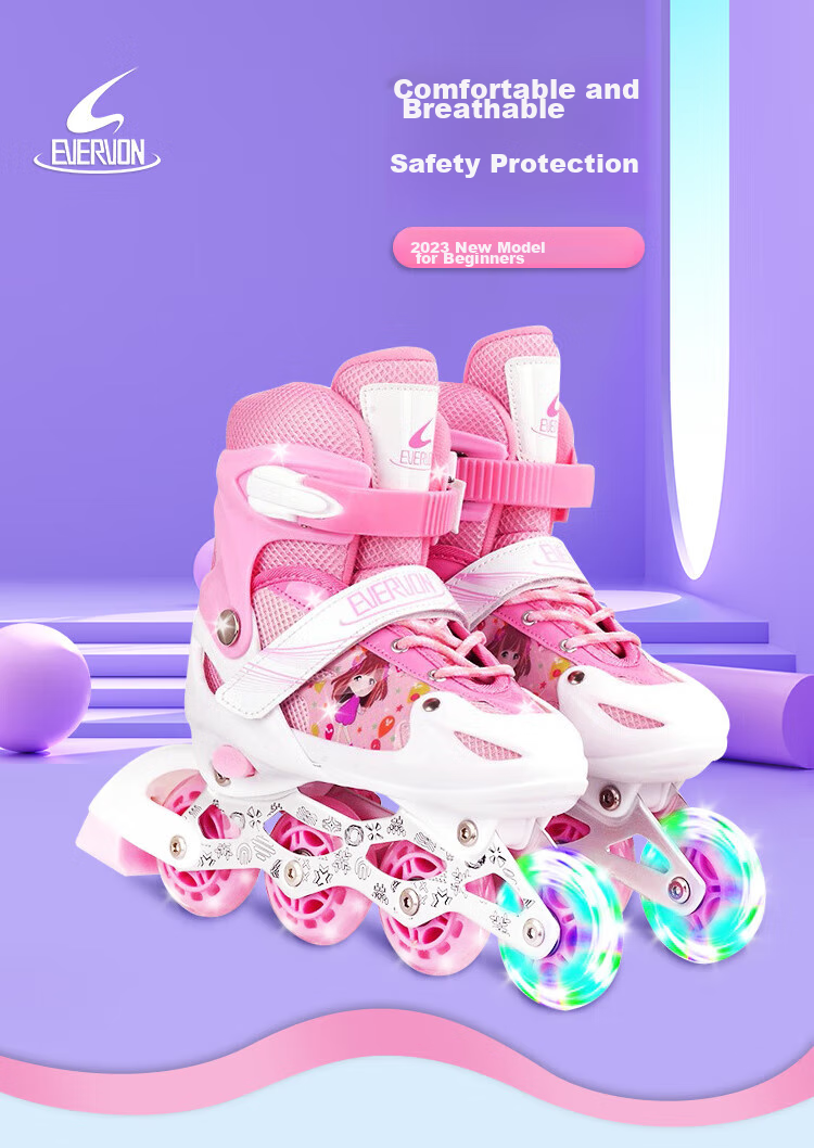 EVERVON Roller Skates for Children, Inline Skates with Full Lighting, EV388 Model with Helmet And Protective Gear, Purple, Size M (Suitable for Ages 6-12) 3