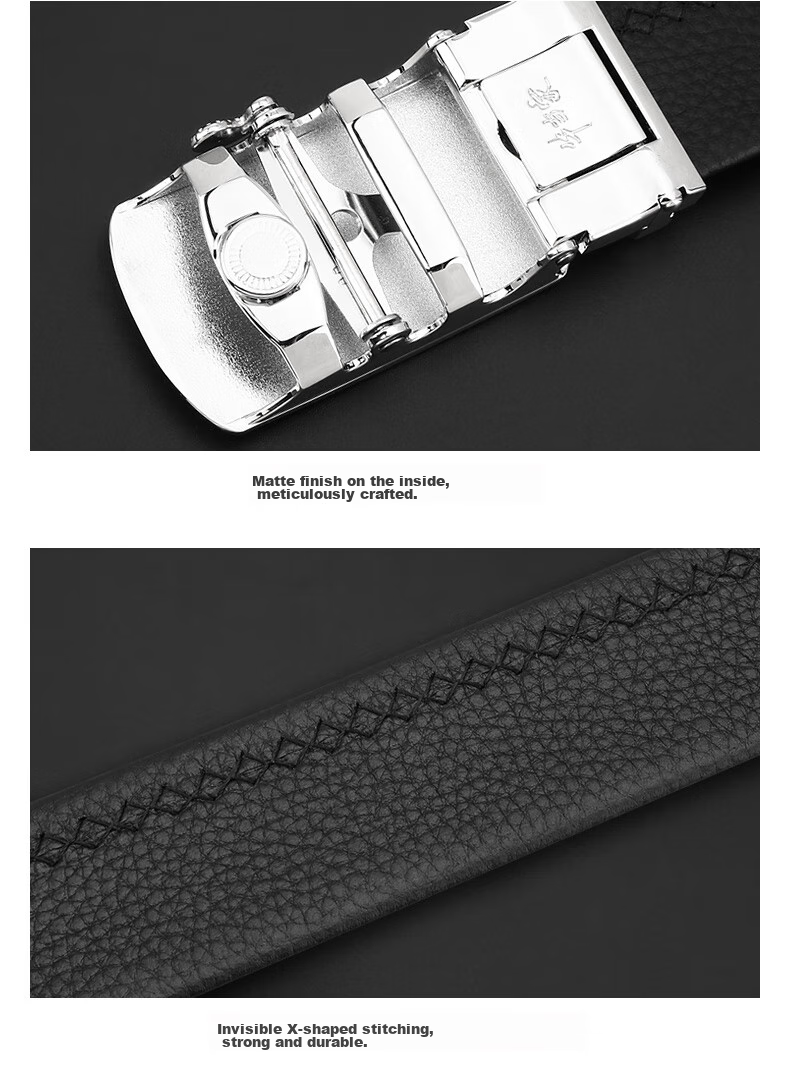 Cattlesboss Belt, Extended Men's Automatic Buckle Cowhide Belt, Top Layer Cowhide Casual Trouser Belt for Men, 7077 Black, 110cm 15