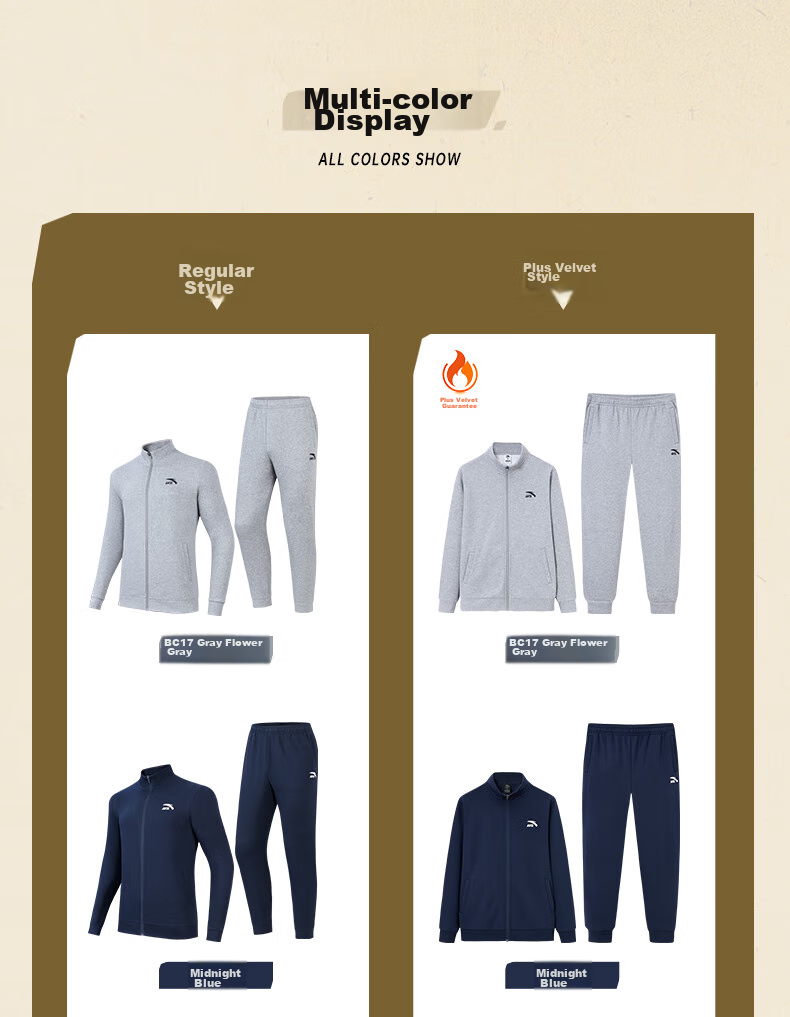 Anta Men's Fleece-Lined Sports Set Spring Windproof Stand Collar Zip-Up Jacket and Pants Sportswear Casual Pants 13