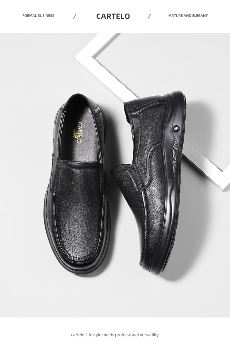 CARTELO Genuine Leather Men's Shoes, Business Casual Sports New Style, Autumn And Winter Soft Thick Sole Versatile Commuter Dad Shoes, Black Slip-O 41