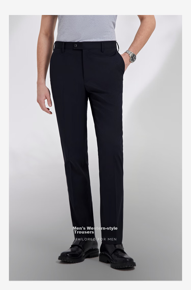 YOUNGOR [Elastic Waist] New 2026 Business Straight-Leg Wide-Leg Trousers, Navy Blue, L (175/84A) 2