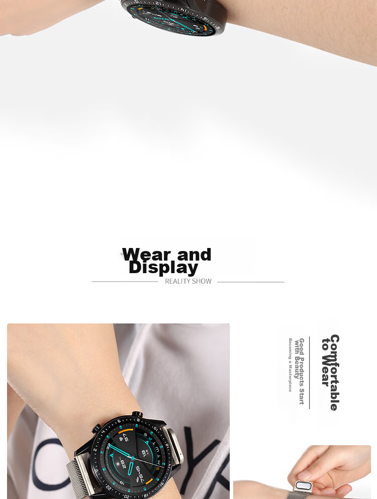 ESCASE Compatible with Huawei Watch 5 Strap, GT6/GT5/GT4/3/Pro, Honor Magic/OPPO Watch 4 Pro/X Milanese Strap, Titanium Gray, 46/48mm 11