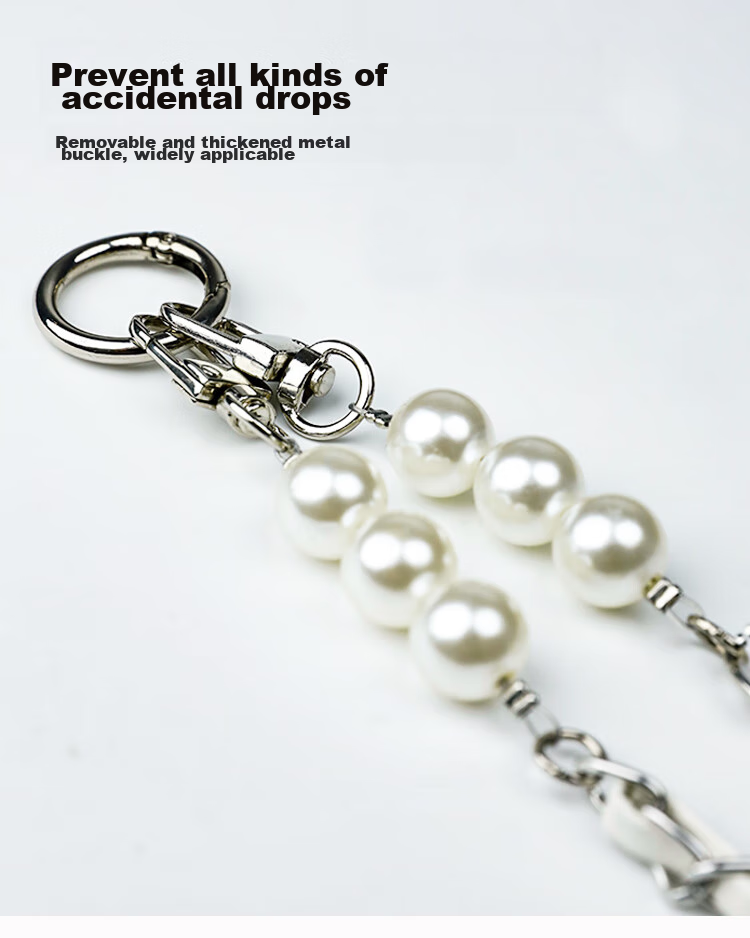 ESCASE Phone Lanyard Crossbody Strap Neck Strap Anti-Loss Phone Case Long Chain High Fashion Pearl Necklace Dopamine Summer Colorful Silver White 2