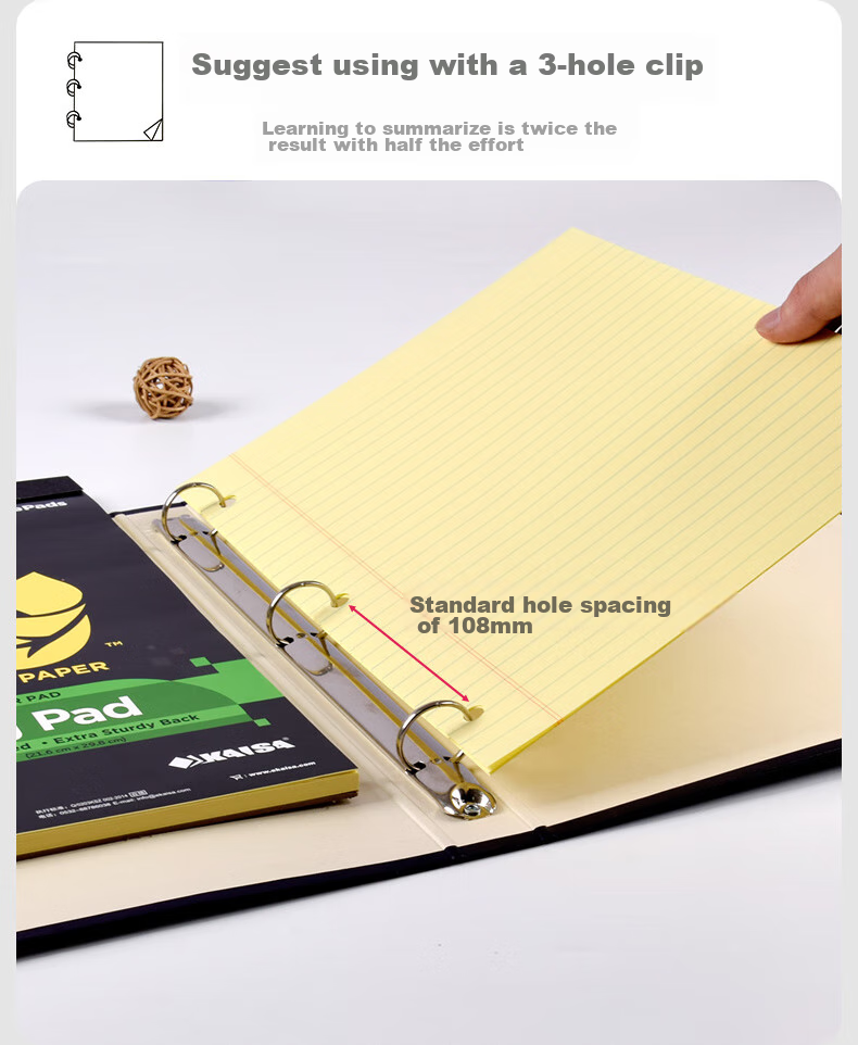 KAISA Three-Ring Notebook A4+/65 Sheets American-Style Lined Notebook, Thin Crisp Pages, White, 3-Ring Binder, DIY Loose-Leaf, 3 Books 8