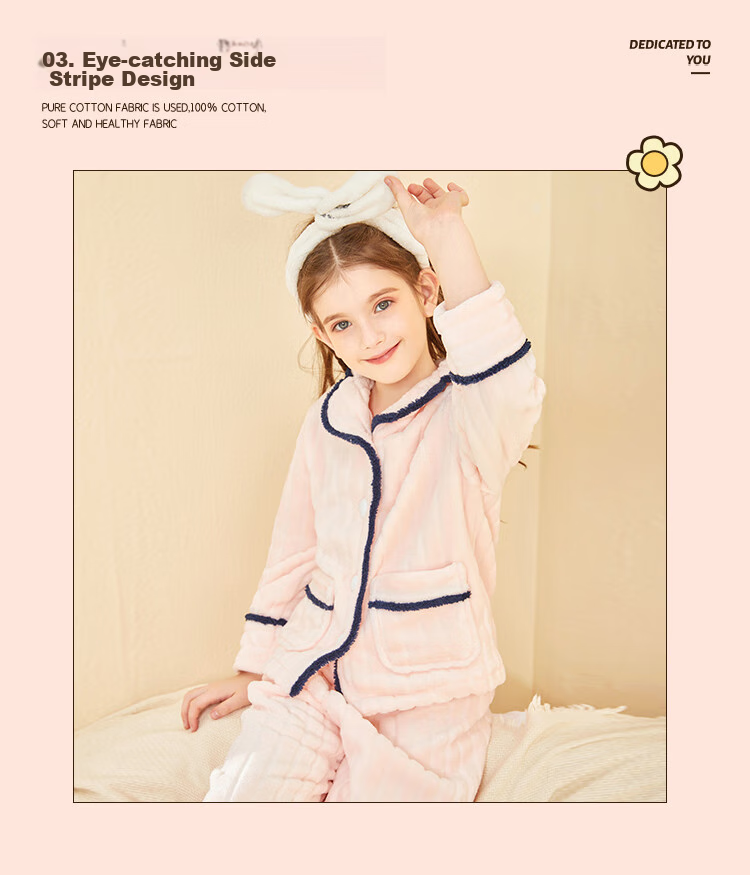 LangSha Children's Pajamas for Girls, Winter Fleece-Lined Thick Flannel Loungewear Set, Warm Sleepwear for Toddlers And Young Girls 4