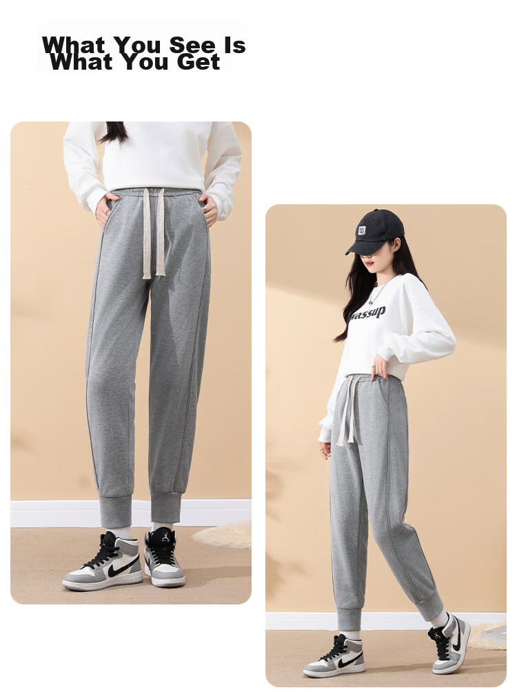 Xiongmaoxiangban Women's down Casual Pants, 2024 Autumn And Winter New Style, Fleece-Lined Thick Cotton Pants, Sports Warm Trousers, High-Waist Tapered Sweatpants 19