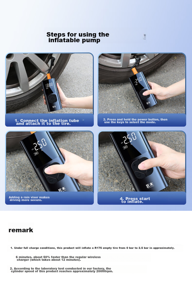 Jumu Bicycle Pump, Wireless And Wired Dual-Use, for Car And Motorcycle Tires, Inflator, Electric Vehicle-Mounted Air Pump 19