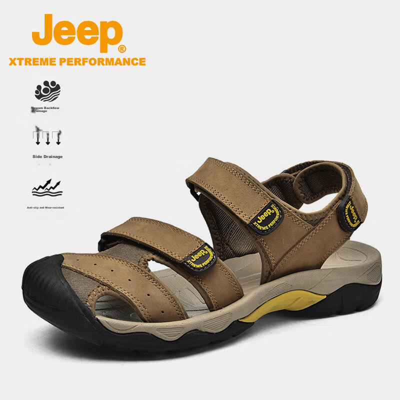JEEP Men's Outdoor Breathable Sandals, Closed-Toe Beach Shoes, Water-Friendly Perforated Shoes, Non-Slip Wear-Resistant River Tracing Shoes, Casual Hiking Shoes