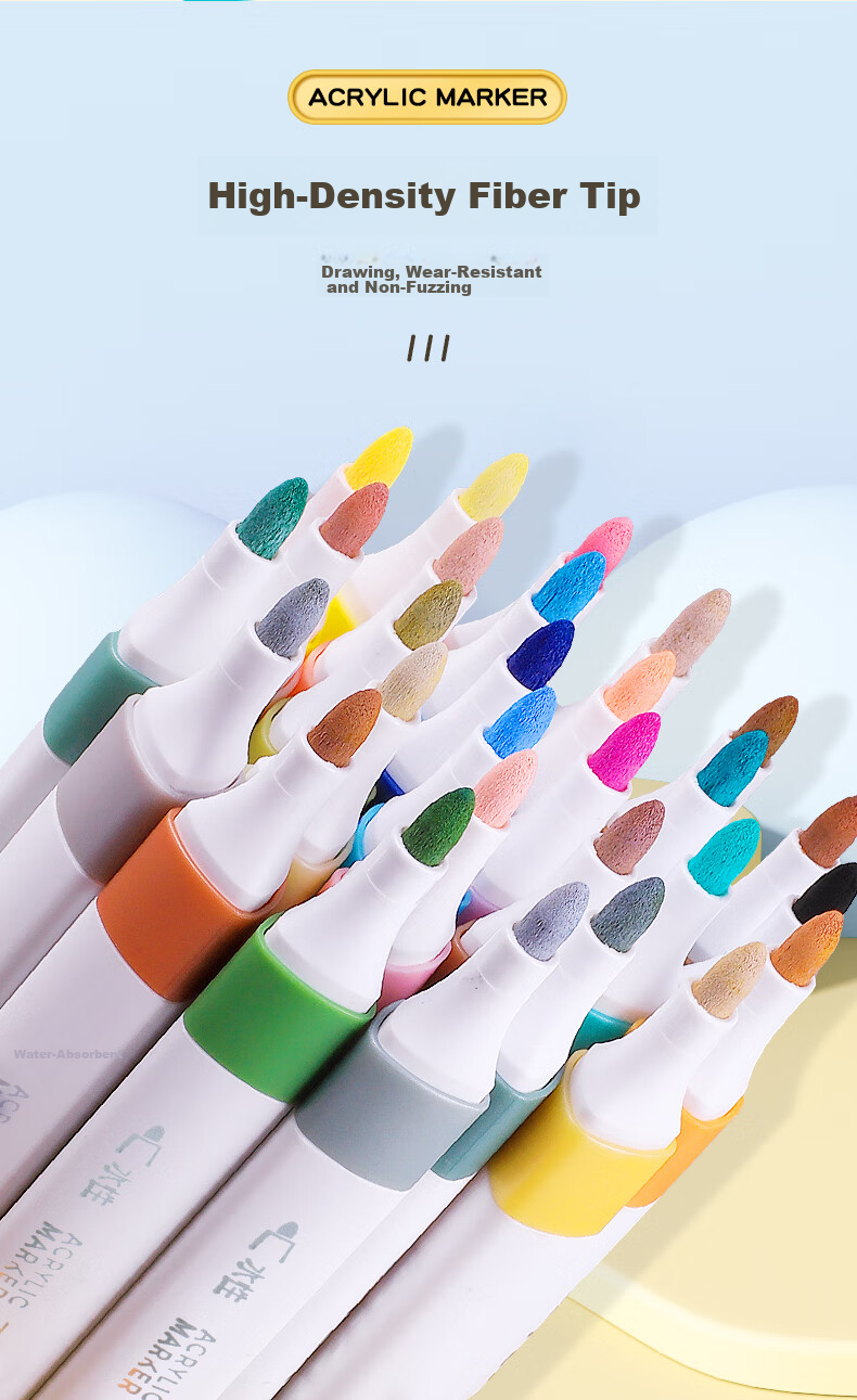 TRUECOLOR ZC639-60 Single-Head Water-Based Acrylic Marker, PP Box Packaging, Waterproof Quick-Drying, for Children And Students, Hand-Drawn Graffiti Painting, Watercolor Pen, Colored Drawing Brush 6