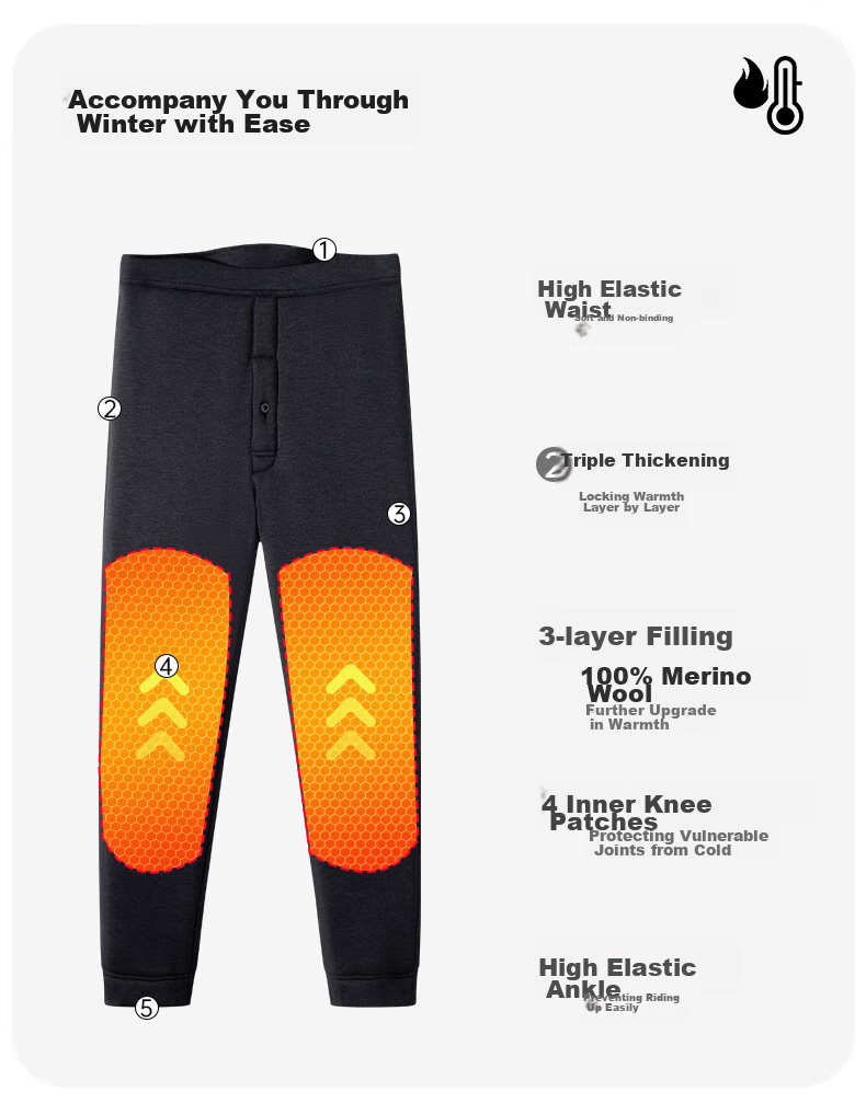 Yiershuang [100% Wool Filling] Men's Thermal Underwear, Four-Layer Fleece-Lined Thickened Cotton Pants 11