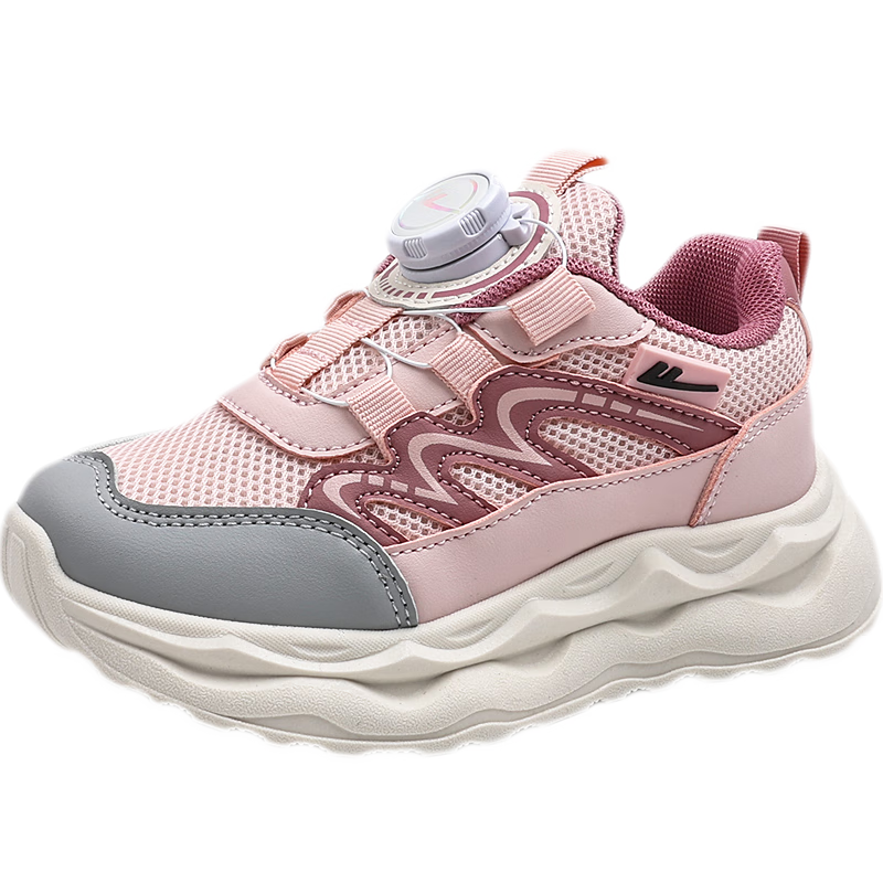 Warrior Children's Shoes Boys Girls Running Shoes with Rotary Buckle Lightweight Sneakers WZ(CL)-0887 Light Pink Pink Gray 36