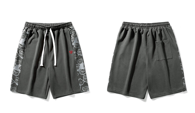 Chaersitaoxin Large Size Shorts for Men, Summer Loose-Fitting American Bear Print Casual Sports Knee-Length Shorts, Black, XL 5